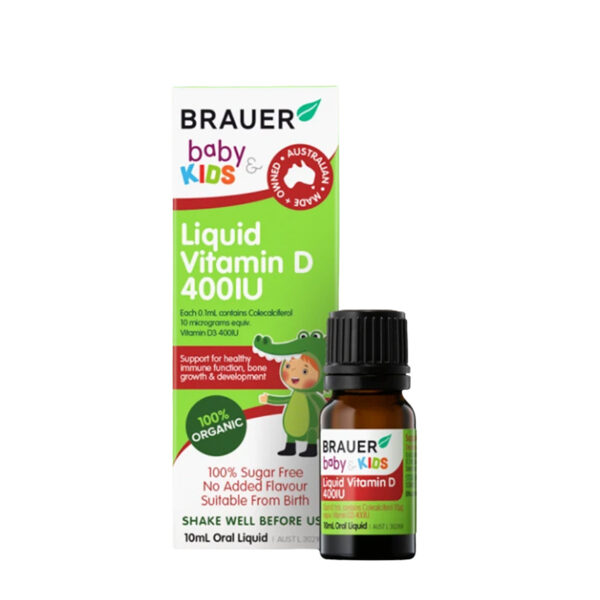 Siro Brauer Liquid Vitamin D 400IU giúp phát triển xương, răng cho bé