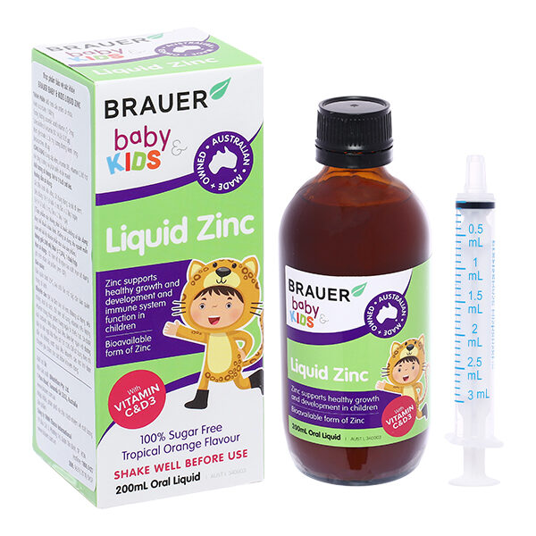 Siro Brauer Liquid Zinc bổ sung kẽm, vitamin C, D3 cho bé từ 1 tuổi