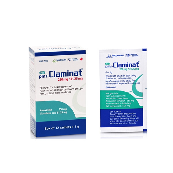 Thuốc kháng sinh Imexpharm  Claminat 250mg/31,25mg, Hộp 12 gói