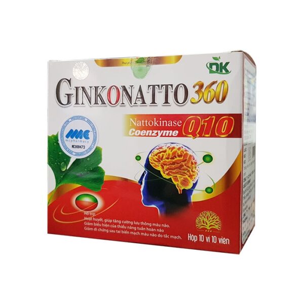 Tpbvsk bổ não Ginkonatto 360mg CoQ10 5mg, Hộp 100 viên