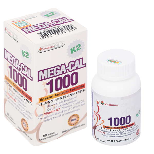 Mega-Cal K2 1000 bổ sung canxi và vitamin