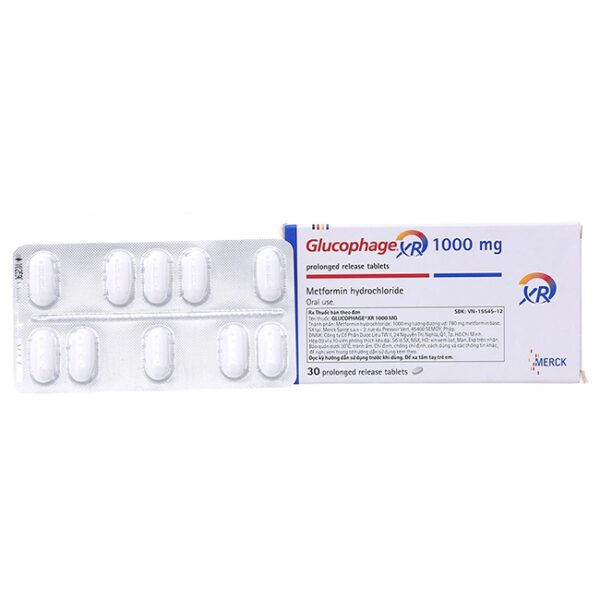 Thuốc tiểu đường type II Glucophage XR 1000mg, Hộp 30 viên