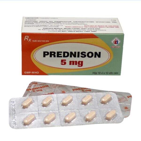 Thuốc hocmon, nội tiết tố Prednison 5mg Domesco (cam)