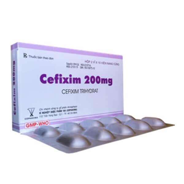 Thuốc kháng sinh Cophavina Cefixim 200mg, Hộp 20 viên