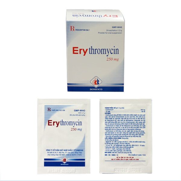 Thuốc kháng sinh DMC Erythromycin 250mg, Hộp 24 gói