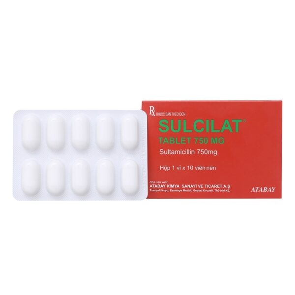 Thuốc kháng sinh Sulcilat 750mg, Hộp 1 vỉ x 10 viên