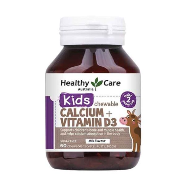 Tpbvsk Cho trẻ trên 2 tuổi Healthy Care Kids Calcium Vitamin D3, Chai 60 viên