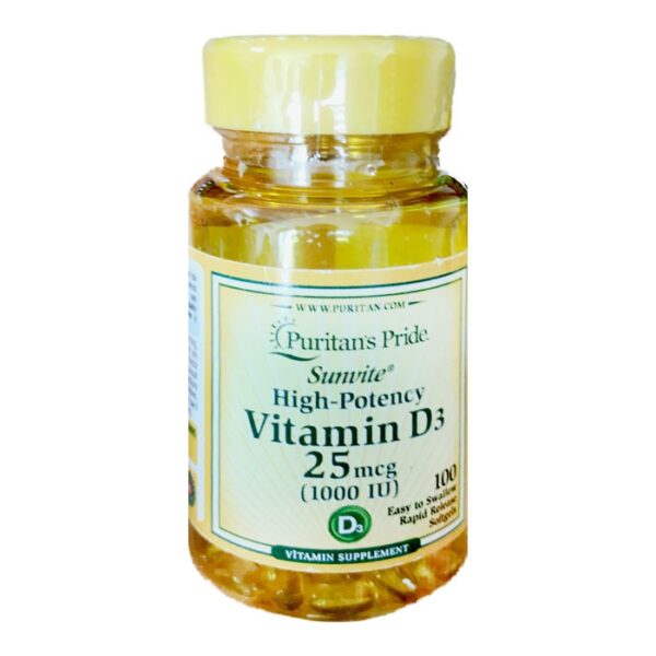 Tpbvsk Viên uống bổ sung vitamin Puritan’s Pride VITAMIN D3 25mcg (1000IU), Lọ 100 viên