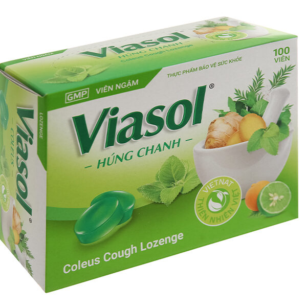 Viên ngậm Viasol Húng Chanh hỗ trợ giảm ho, đau rát họng