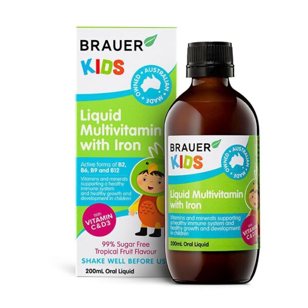 Vitamin tổng hợp bổ sung Sắt Brauer Kids Liquid Multivitamin with Iron 200ml